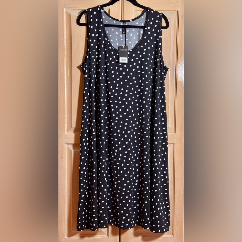 Piphany Plus Size-2X Women’s Black/White Polka Dot Swing Dress